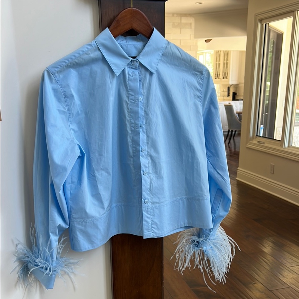 Light Blue Feather Cuff Shirt